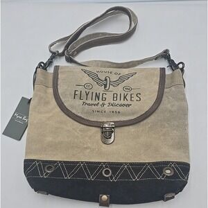 NWT Myra Bag "Flying Bikes" Cross‎ Body Bag - Canvas - Brown S-1036